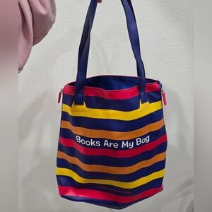 Striped 'Books Are My Bag' Navy Tote Bag